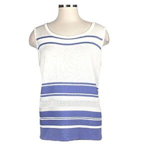Sweater Vest Top Tank Vintage 90s Striped Off White & Blue Women’s Size 16